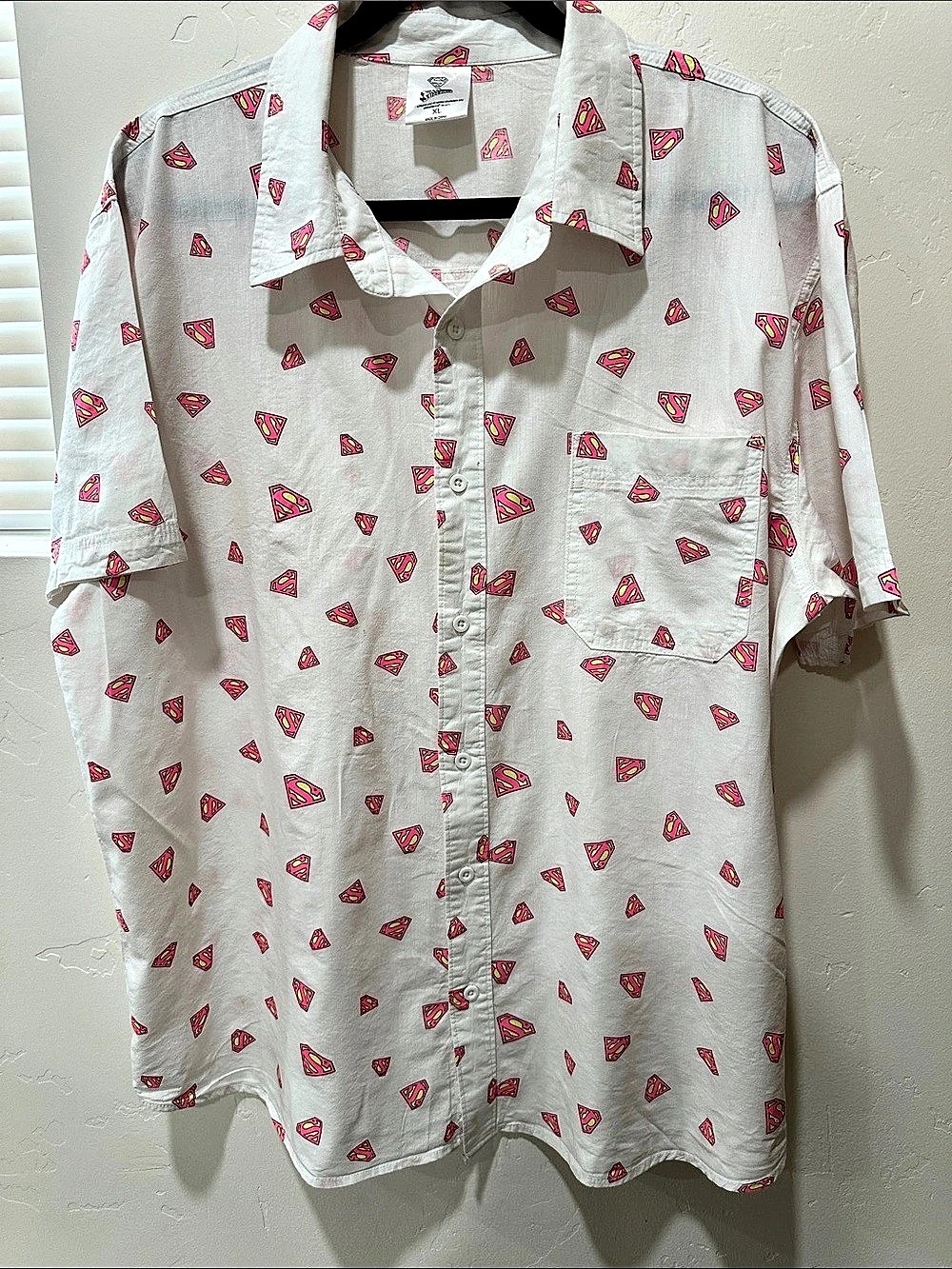 Superman Print Button Down Shirt XL